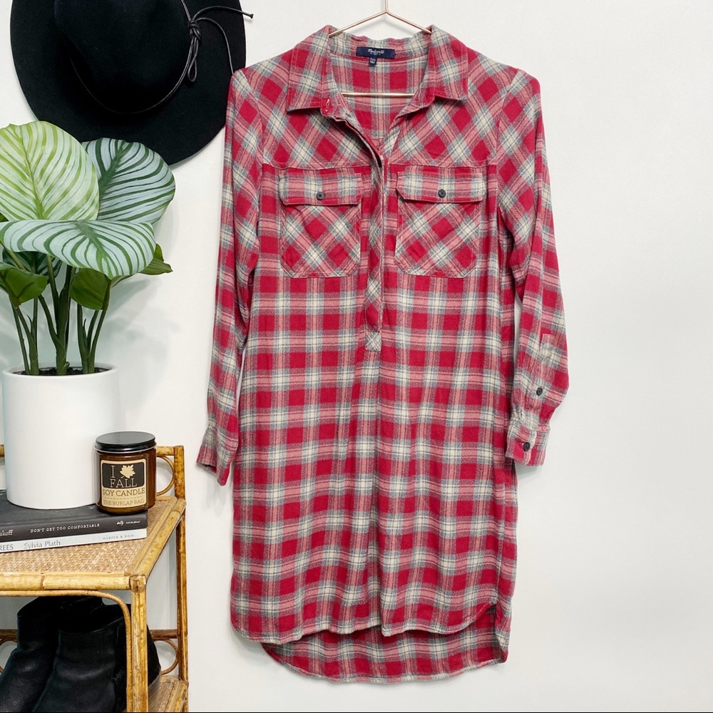 madewell | daywalk flannel shirtdress fairfax red plaid xxs/xs